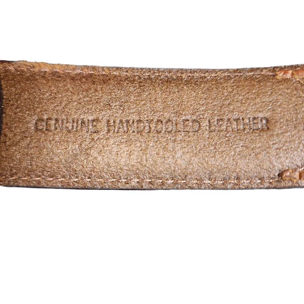 DDD 3-D Belt Southwestern Silver Tone Buckle & Concho Brown Leather Belt Size 36